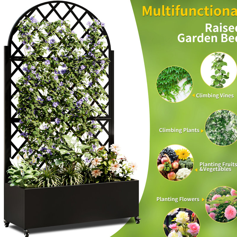 Metal Planter With Trellis, 72.85-Inch High, 1.2-Inch Thick Flowerpot, Self-Draining, For Climbing Plants, Easy To Assemble, Privacy Screen Tall, 35.17-Inch Deep, Flowers, Vegetables, And Vines,