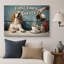 Œuvre de chien rétro, bâillement puis café, photos de cuisine de café, impression sur toile encadrée-131654847-131654850
