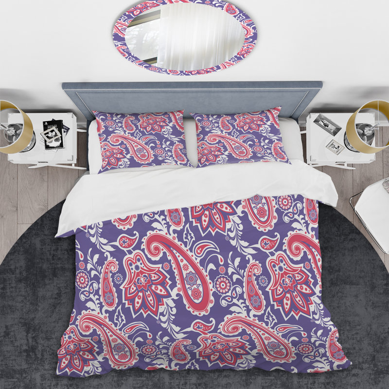 Bleu floral cachemire - ensemble de housse de couette abstrait - microfibre de polyester