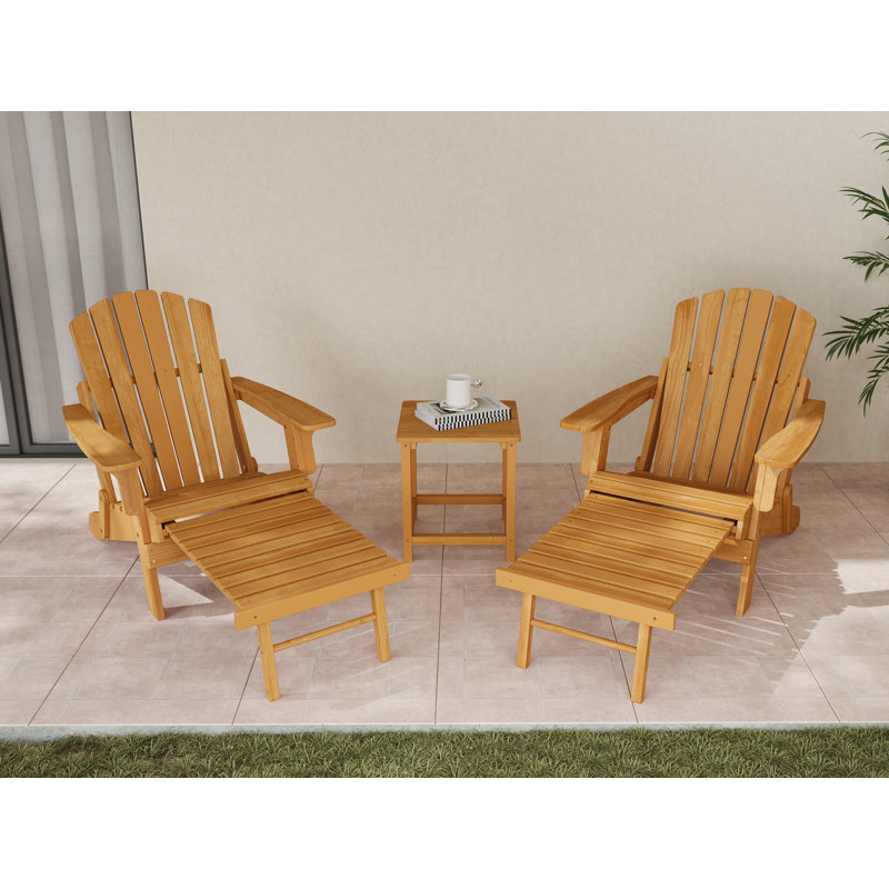 Oversized Solid Wood Adirondack Chair with Retractable Ottoman, Folding Design & Wide Armrests for Outdoor Patio and Backyard