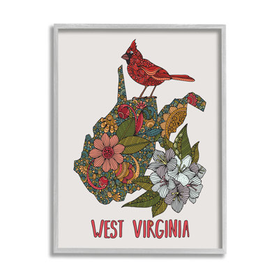 " West Virginia State Cardinal Detailed Floral Pattern " by Valentina Harper