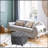 Round Linen-touch Fabric Storage Footstool Ottoman with Button Tufted Design and Removable Lid, Grey