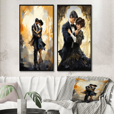 Black Art Deco Ballet Couple Dance II - Ballet Wall Decor Set Of 2