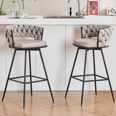 2Pcs Upholstered Suede Fabric  360Â° Swivel High Bar Stool -  Corrigan StudioÂ®, 250C540DA1EB4E9F9EAE08D16E46FCE8