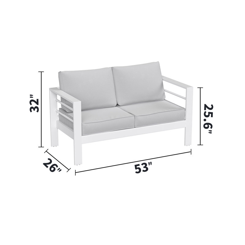 Canapé d'extérieur pour 2 personnes avec coussins, Structure blanche / coussin gris clair