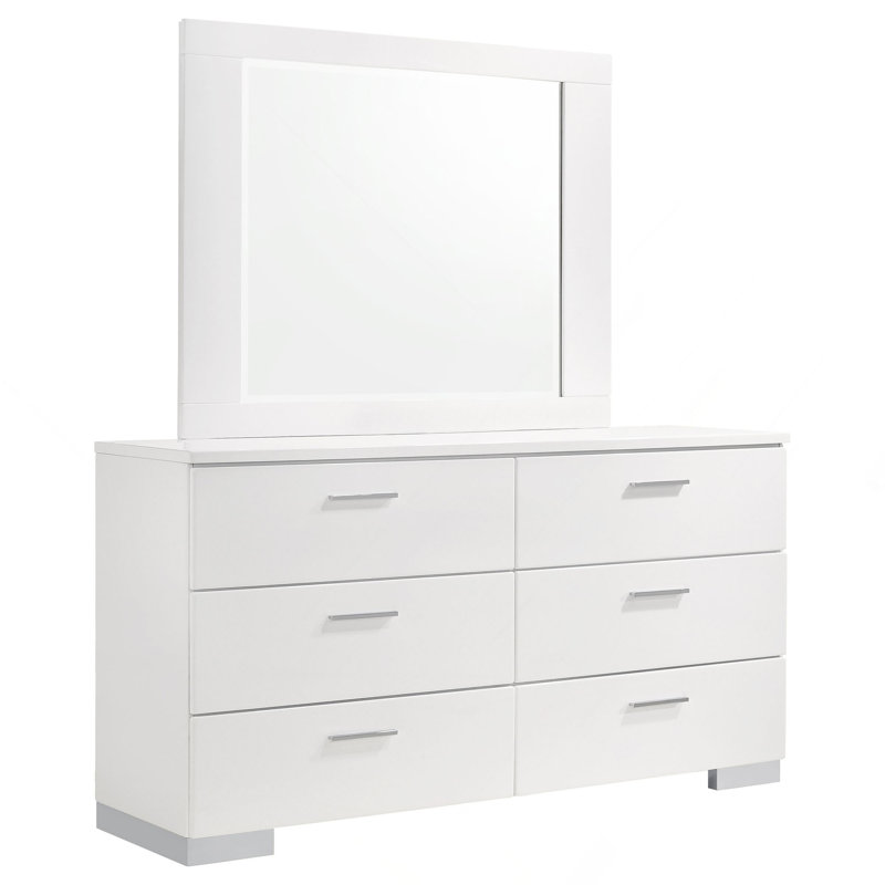 Commode 6 tiroirs très brillante avec miroir