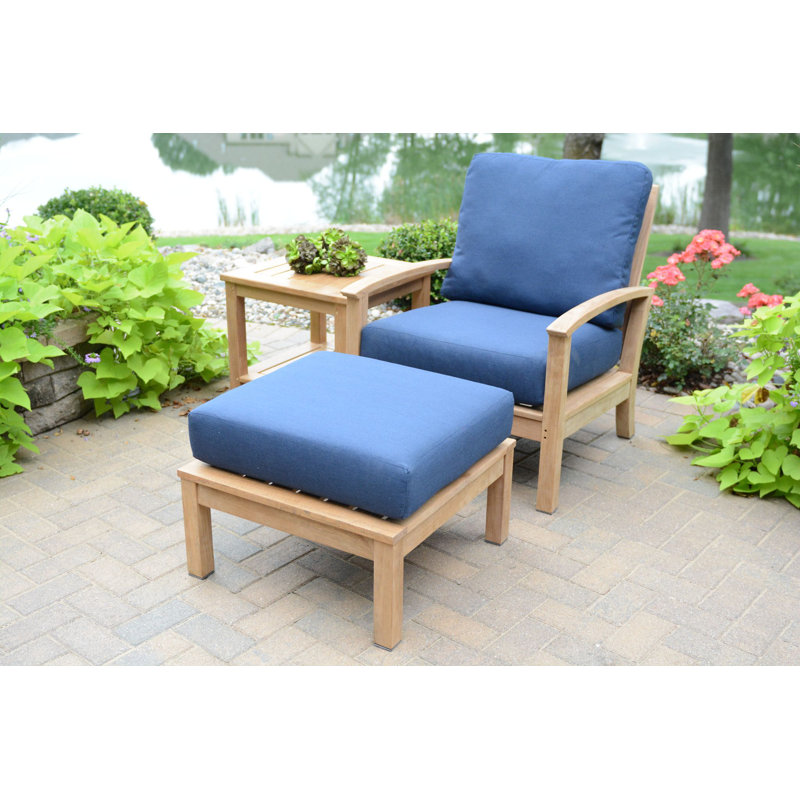 St. Lucia Teak Outdoor Lounge Chair, Navy Sunbrella® Canvas