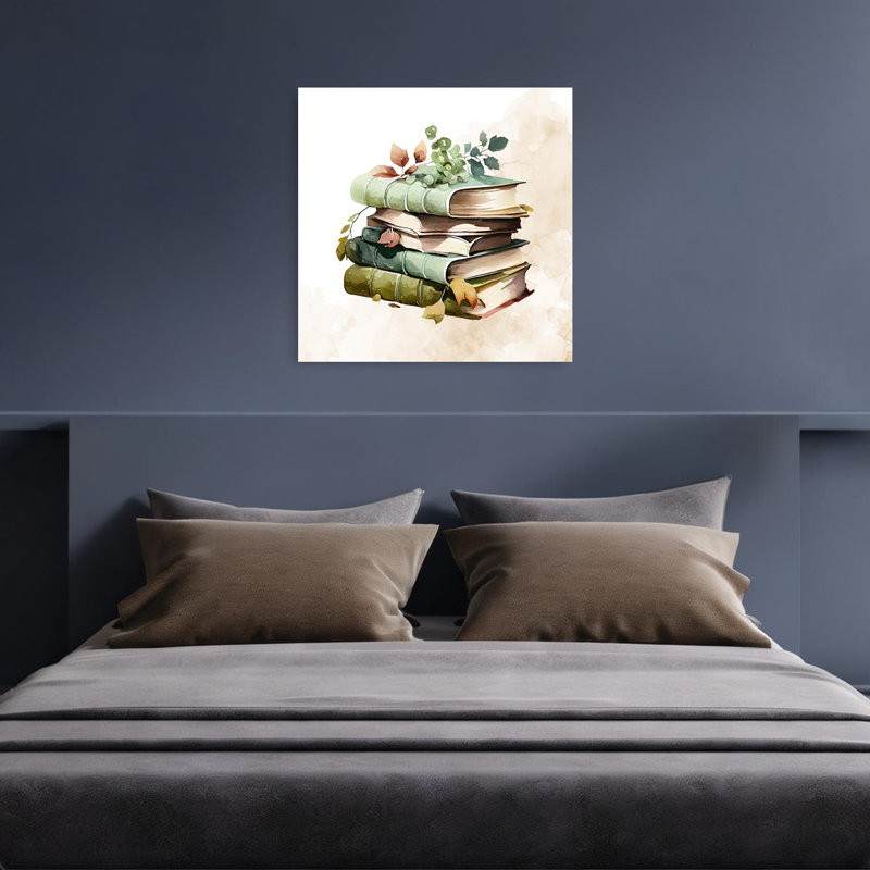 Cozy automne livres, impression d'art abstrait rustique rétro nature, 36" H x 36" W