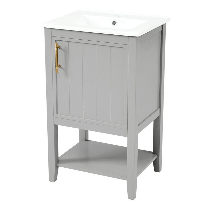 Meuble-lavabo de 20 po avec lavabo, armoire de salle de bain avec porte à fermeture douce, support de rangement et tablette ouverte