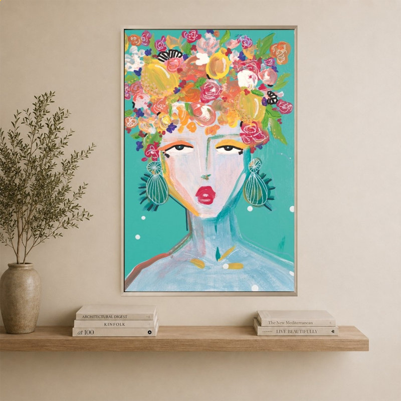 "Floral Lady Turquoise" par Nola James - Impression sur toile