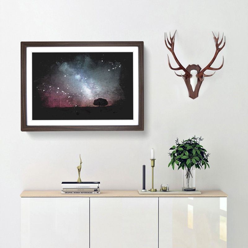 Stars Above A Lone Tree - Picture Frame Graphic Art, Walnut Framed, 24cm H x 33cm W x 2cm D