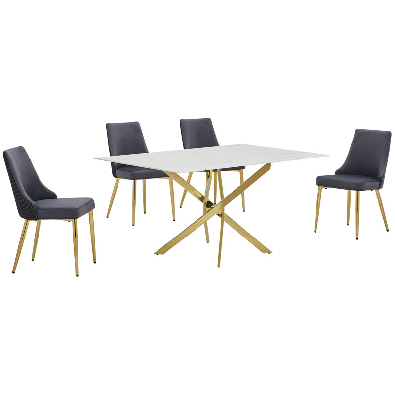Ensemble repas en verre avec plateau en marbre blanc, 5, Gris
