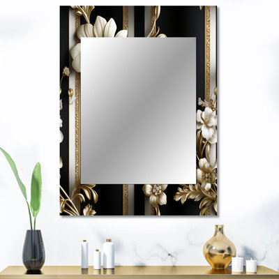 Lofton Gold Regal Floral Elegant Striped Harmony - striped  Decorative Mirror, Vintage Large Wall Mirror, Printed Metal Art