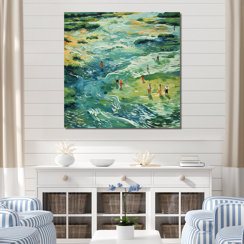 «Green Peaceful Tide Pools I» - art mural minimaliste côtier, Toile tendue, H 16 po x l 16 po x P 1 po