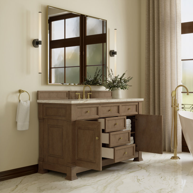 Meuble-lavabo simple avec plateau Brookfield, Pacanier, Tajnar Eclos, À entraxe