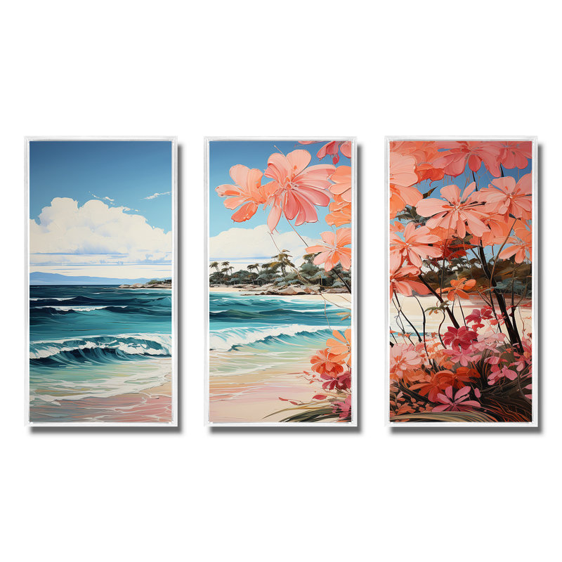 Tropical Beach Escape 4 - Coastal Tropical Wall Art, 28" H x 36" W x 1" D, White Floater Framed