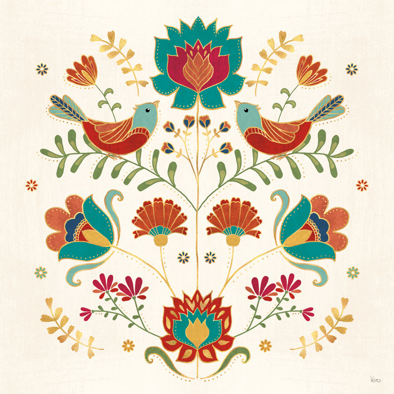 Folk Floral II - imprimé, Non, H 12 po x l 12 po x P 1,25 po, Toile encadrée noire