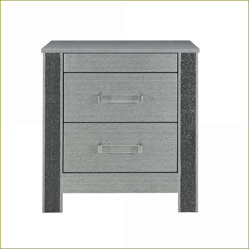 Table de chevet argentée Lorenzo avec compartiment à bijoux caché & amp; Tiroirs
