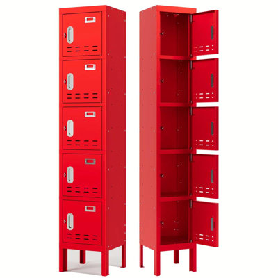 Armoire de rangement ultra-durable à 5 portes en acier - 66 po avec crochets, tablette et ventilation pour la salle de sport, l'école, le bureau et la maison