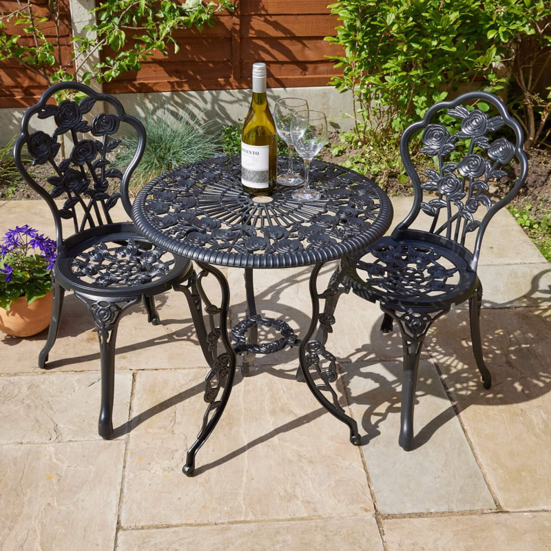Germain Rose Floral Outdoor Garden Patio Bistro Set, Black