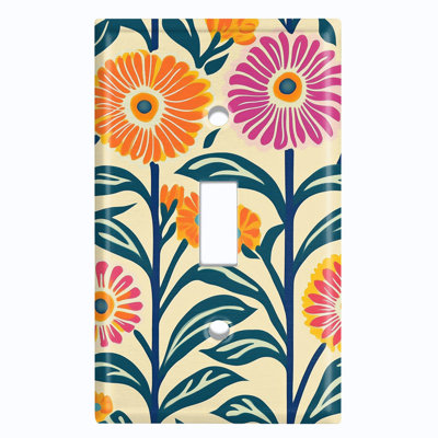 Metal Light Switch Plate Cover; US Standard Size 1 Gang Toggle - Retro Floral Folk Art