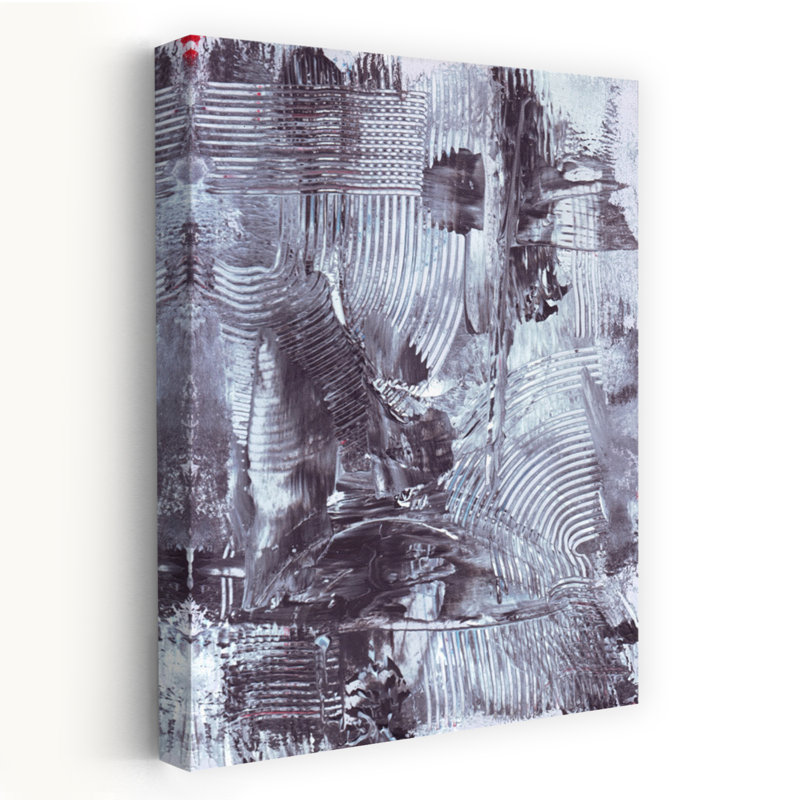 Abstract Textured Painting With Metallic Silver And Black Acrylics by Rafal Kulik - Wrapped Canvas Print