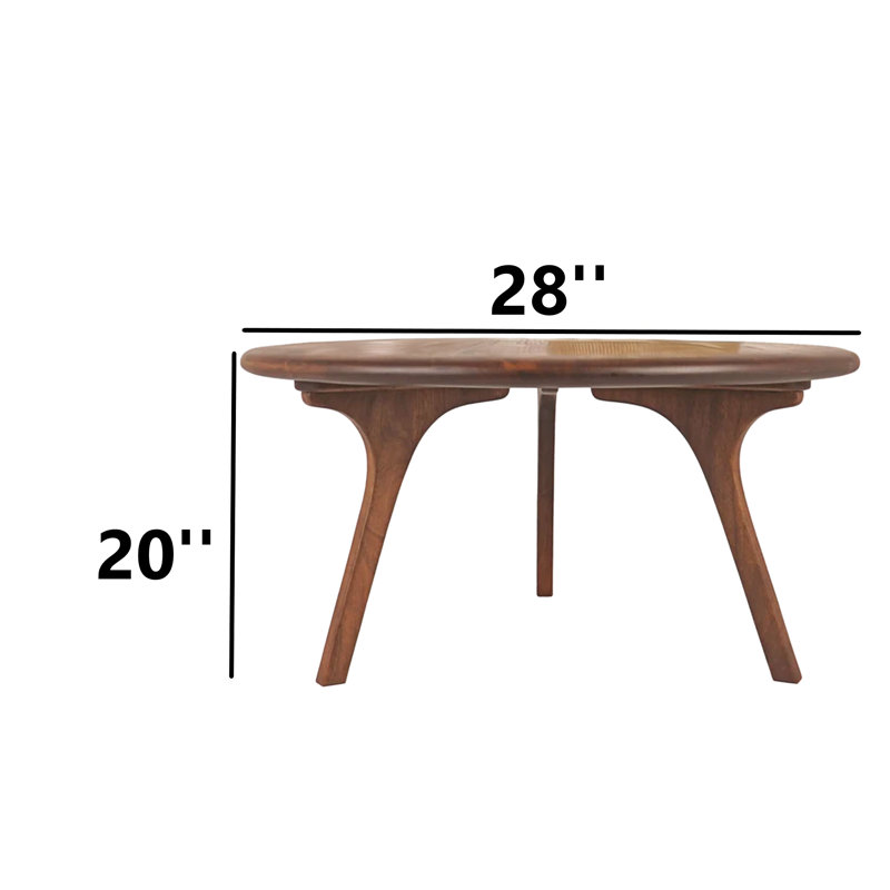 Walnut Solid Wood Round Novelty Coffee Table, 20" H x 28" L x 28" W