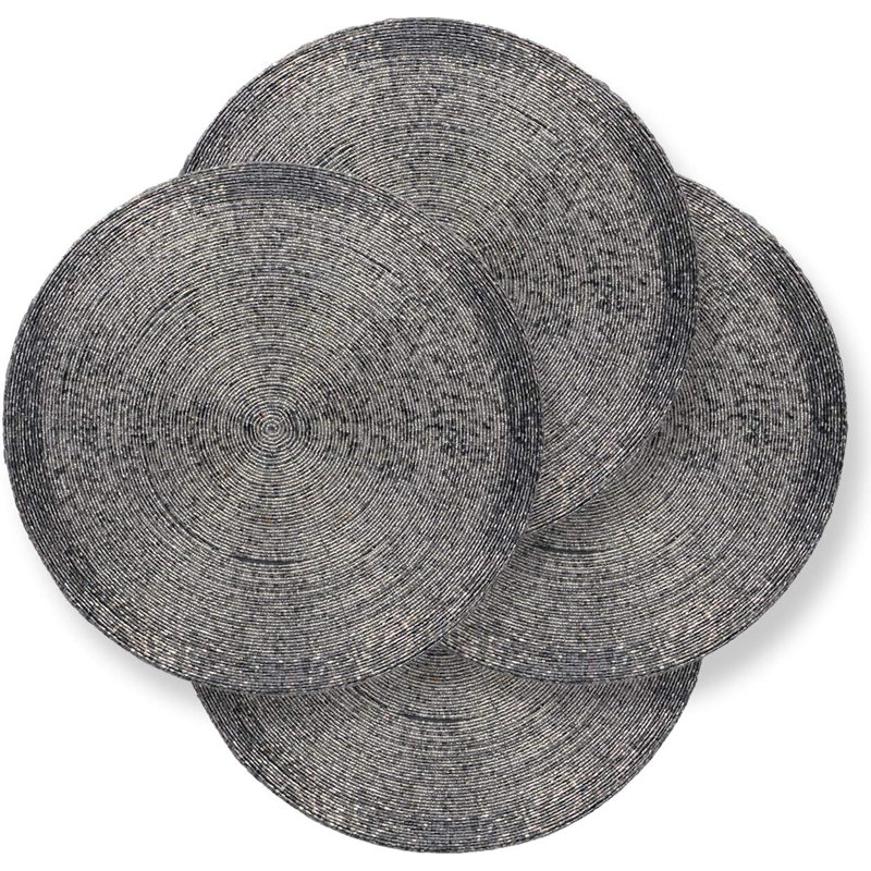 Silver Glass Beaded Round Placemats, Set of 4