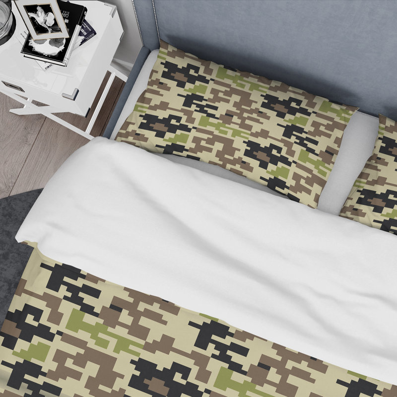 Camouflage vert militaire - ensemble de housse de couette abstrait - microfibre de polyester