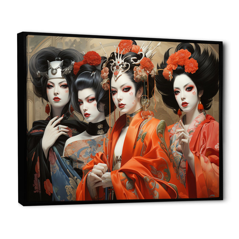 «Japon Art», art de kabaki, sur toile, Cadre flottant noir, H 16 po x l 32 po