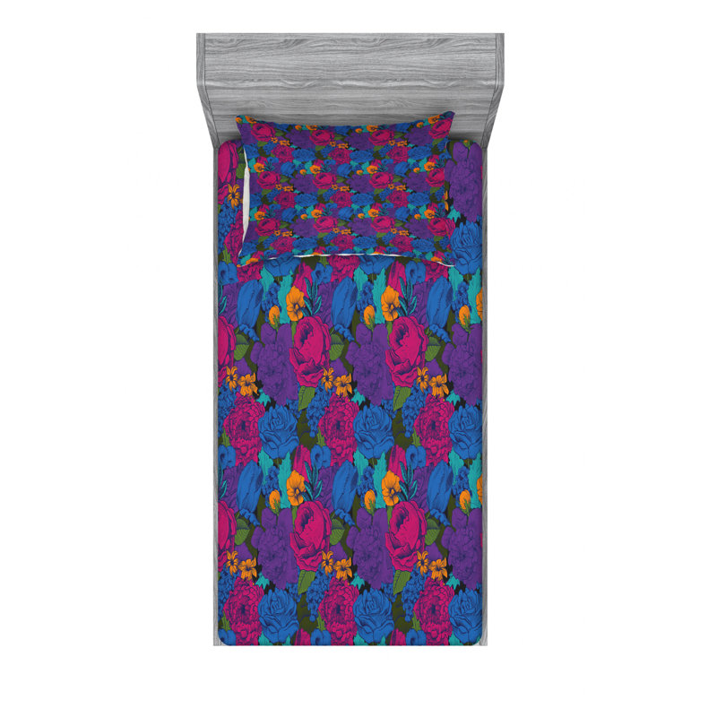 Microfiber Floral Sheet Set, Twin Sheet Set + Fitted Sheet + 1 Pillowcase