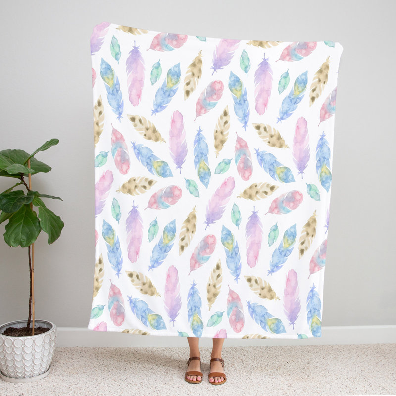 Throw Blanket, 51" W x 60" L, Abstract, Blue/Pink/Brown