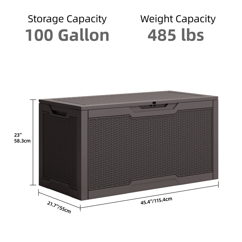 Edrosie Inc 100 Gallons Resin Lockable Deck Box, Dark Brown