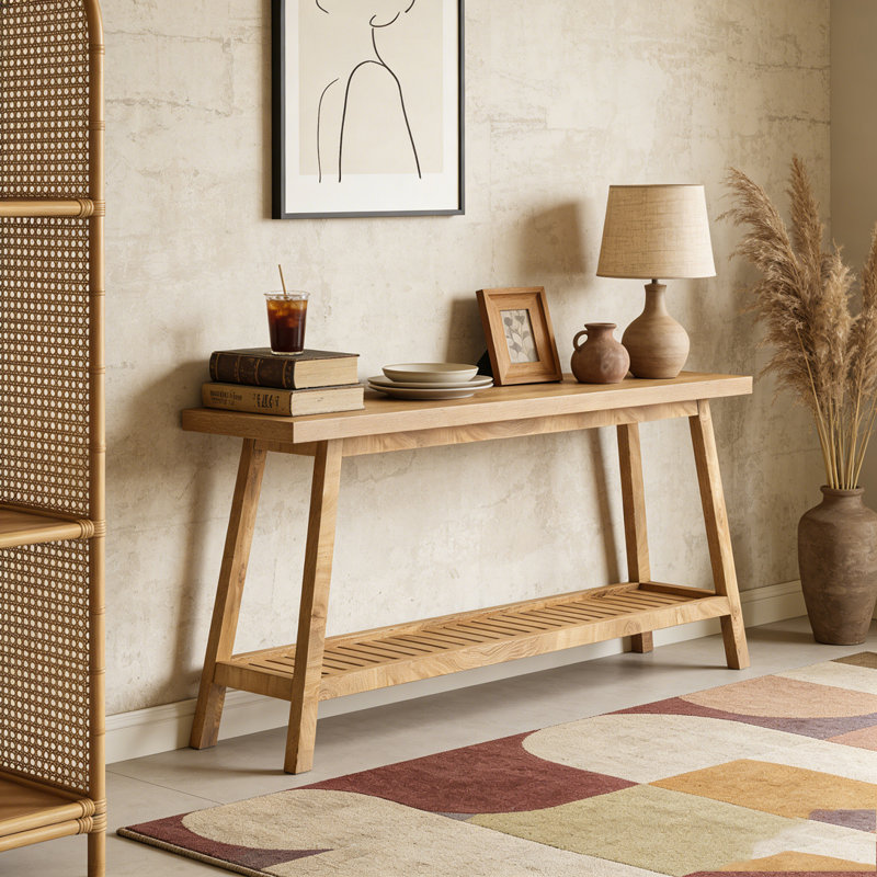 Farmhouse Entryway Table 2-Tier Sofa Table, Light Brown