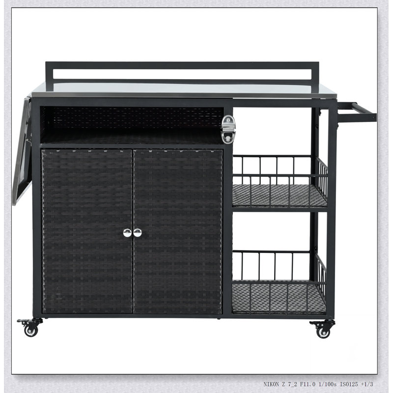 Îlot de cuisine extérieur de 63,5 pouces avec plateau de table pliable, grand rangement et ouvre-bouteille intégré pour les rassemblements de barbecue et de patio