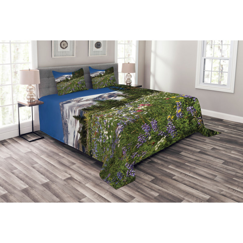 Abryella  Green/Navy/White Microfibre Bedspread Set, 220 x 264 cm