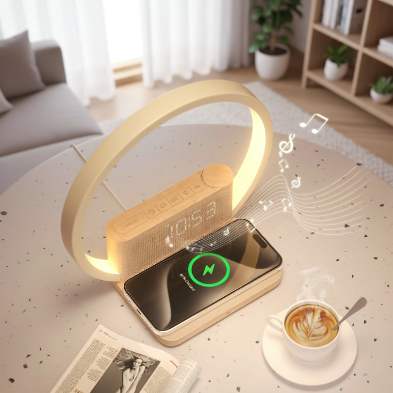 Chargeur sans fil pour réveil-matin Sunrise, 10 modes de bruit blanc + minuterie 30/60/90 minutes, veilleuse tactile à 3 niveaux, double horloge, convient au décor de la chambre à coucher, cadeau pour femme