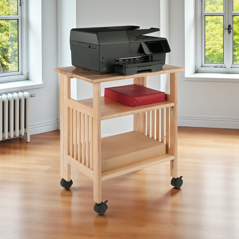 Julia Two-Open Shelf Printer Stand with Locking Wheels in Natural, 27.17" H X 24.02" W X 16.22" D