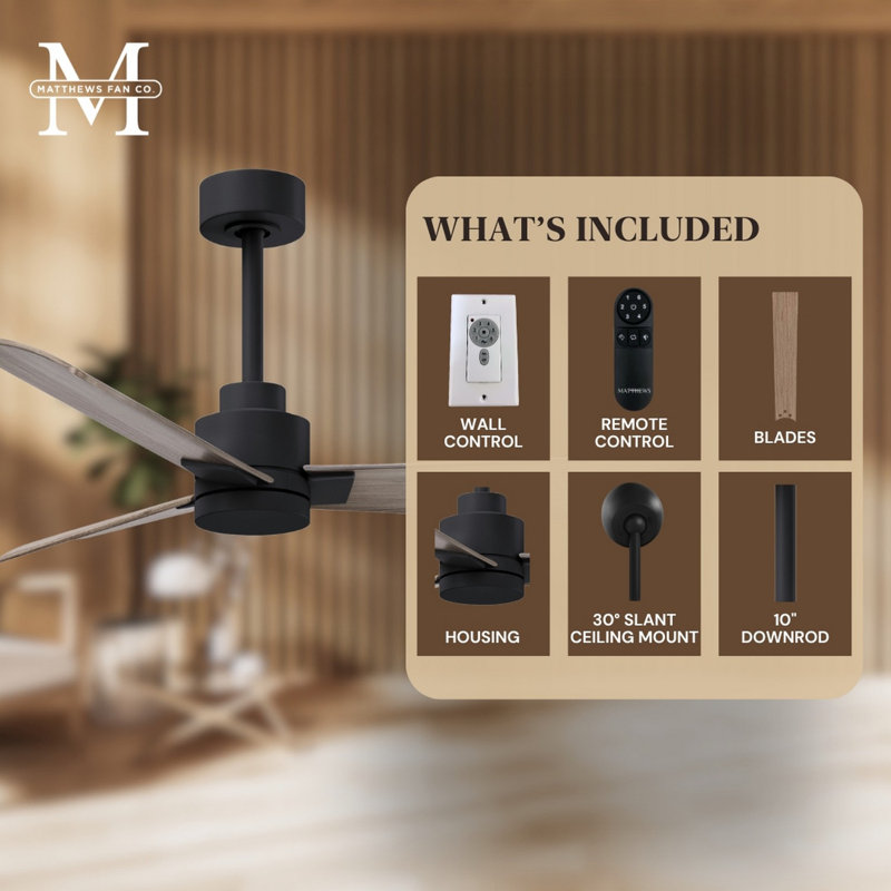 Alessandra Outdoor Downrod Ceiling Fan, Matte Black, Gray Ash Tone