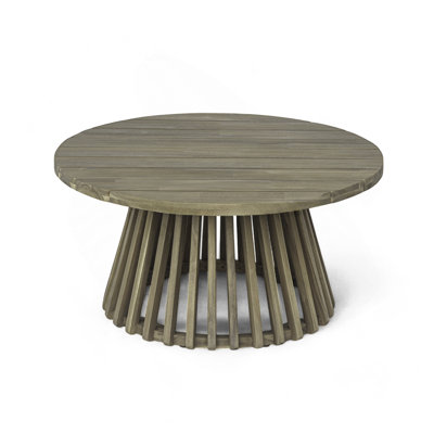 Outdoor Acacia Wood Patio Coffee Table, Round Coffee Table For Backyard, Lawn, Balcony,Grey Finish