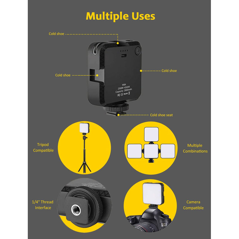 Ensemble de lumière Glow avec pince pour caméscope, lumière vidéo à DEL à intensité variable et rechargeable pour la diffusion en continu, la vidéoconférence, la photographie, la batterie intégrée, la température de couleur réglable