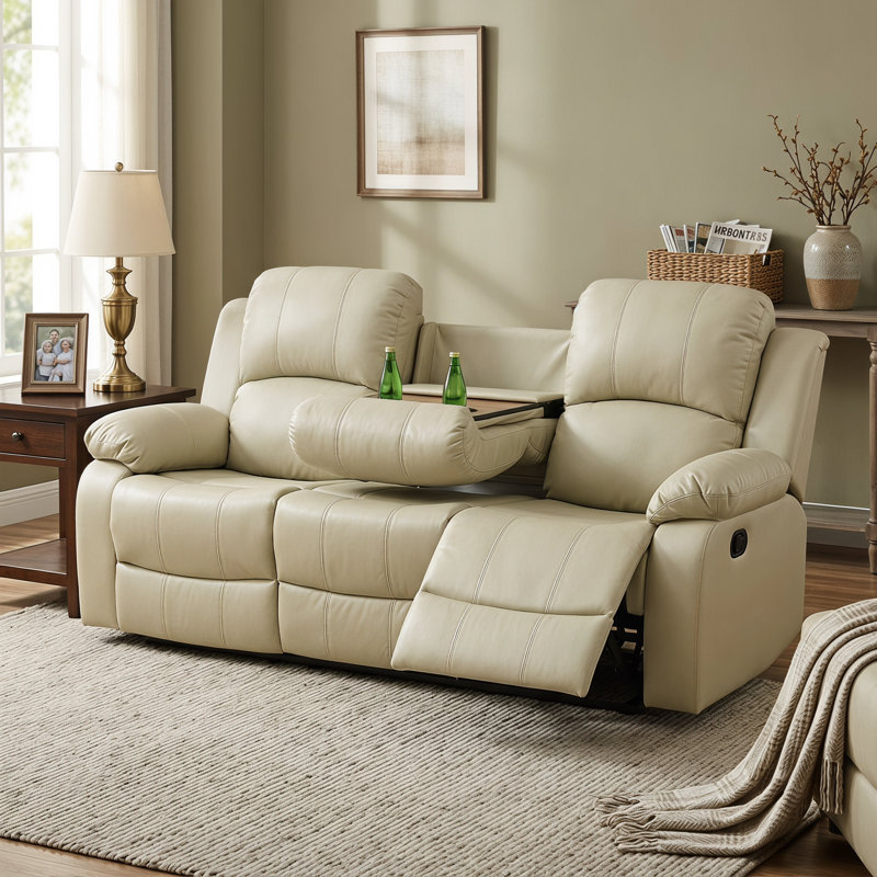Canapé inclinable Beige Intelligent Power, canapé inclinable 3 places en similicuir respirant avec table basse réversible