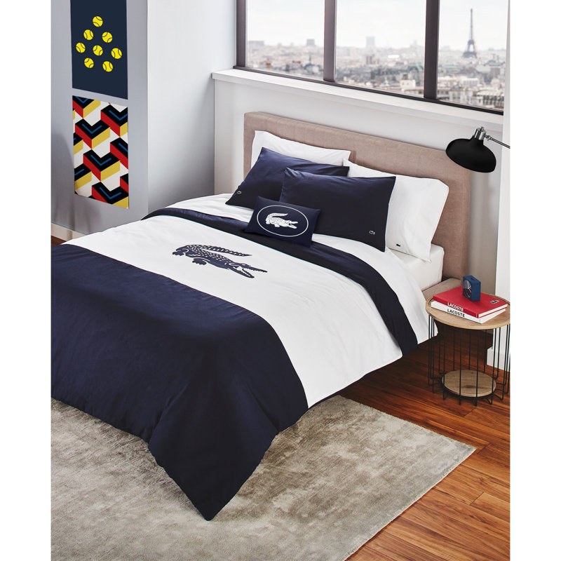 Ensemble d'édredon réversible standard en coton 4 pièces, Bleu marine, Édredon pour lit simple + 1 taie décorative stan