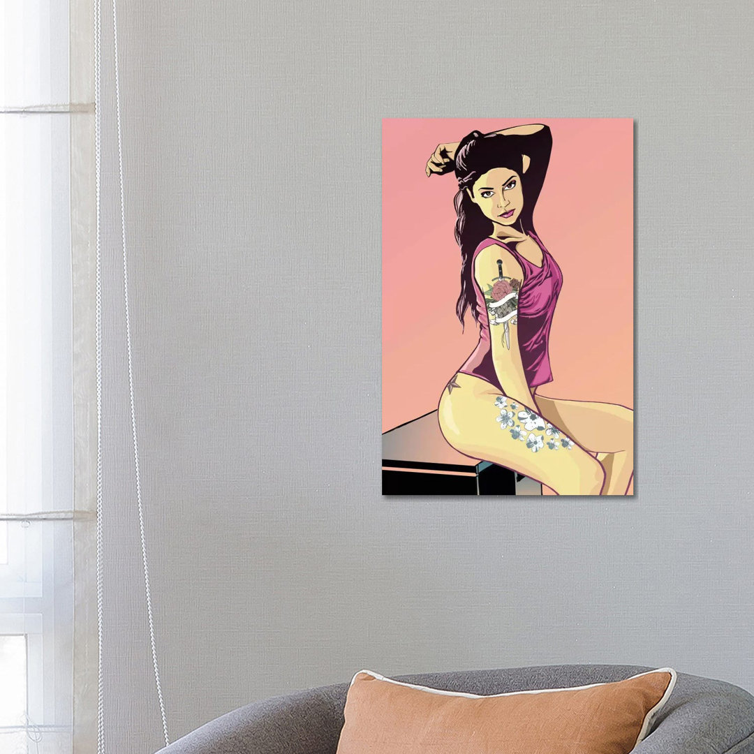 Suicide Girl von 5by5collective - Galerie-umwickelte Leinwand Giclée auf Leinwand