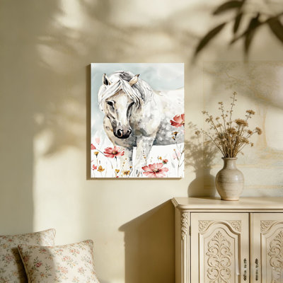 «Beautiful Horse Pink Flower», aquarelle, art mural sans cadre, L 36 po x l 24 po