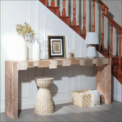 Table basse moderne et rustique sculptée de 71 po de largeur en bois manufacturé, peu encombrante pour le salon Hall d'entrée