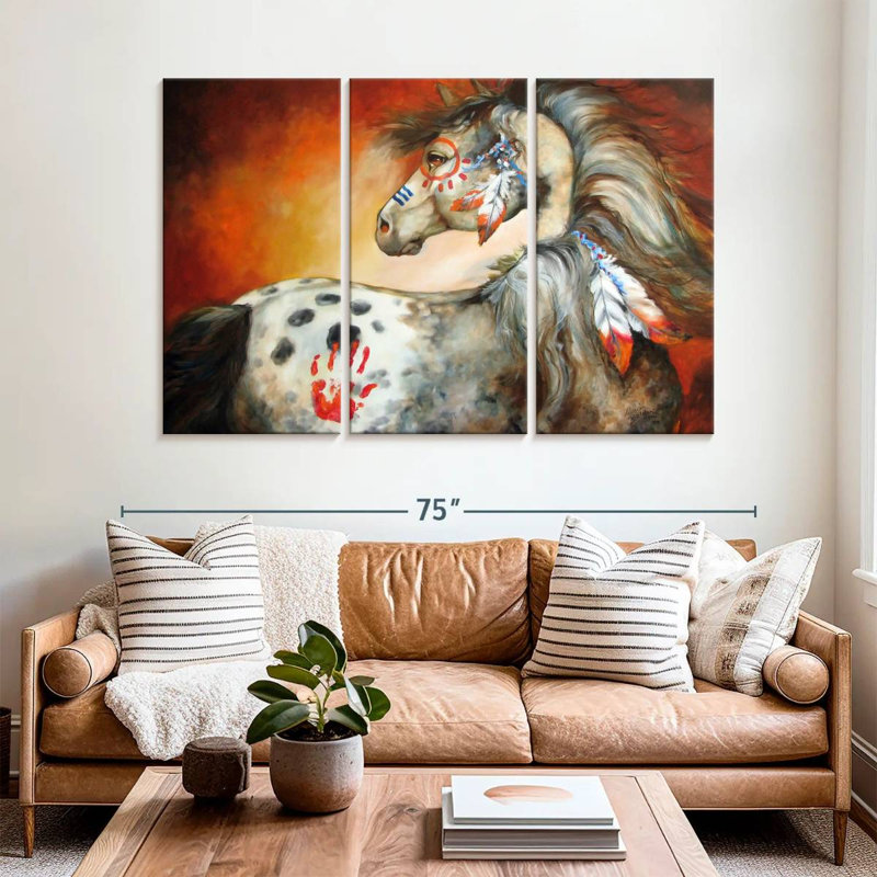 Indian War Pony 4 Feathers, 42" H x 65" W