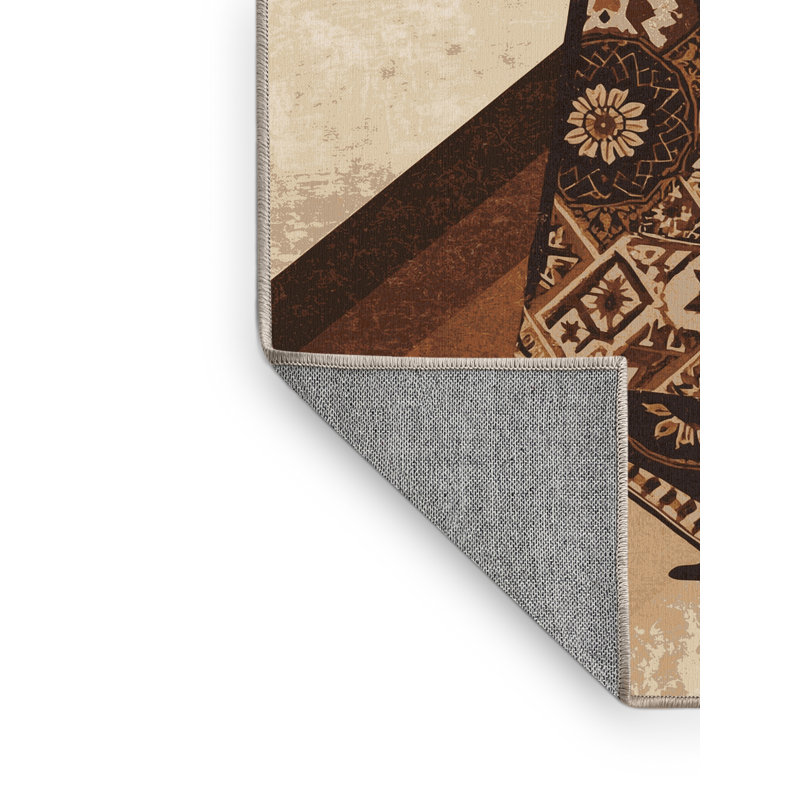Tapis beige lavable à la machine à motif de blocs d'inspiration mondiale Coalmont War Drum Caller, 6 X 9