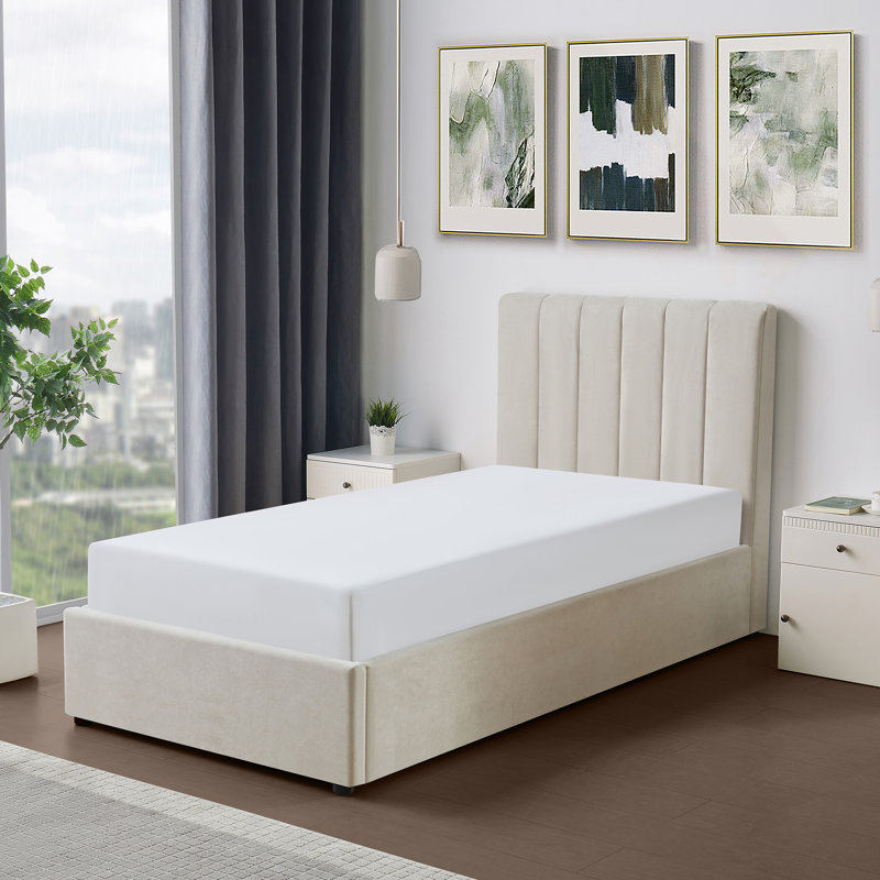 Evelynne Fabric Ottoman Bed Frame with Storage - , Beige, Single (3')