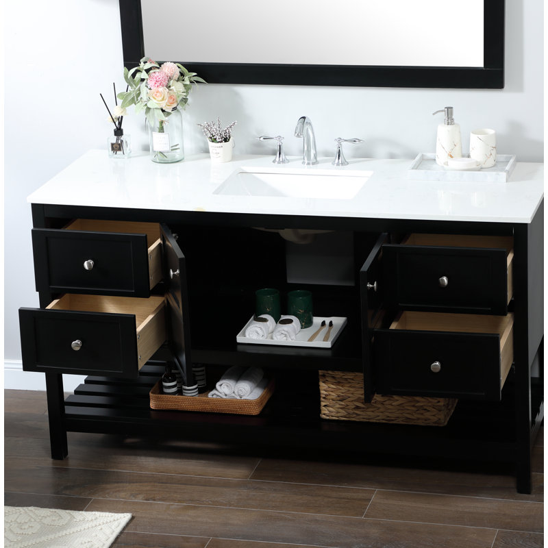 Krish 60'' Single Bathroom Vanity with Engineered Marble Top, Black